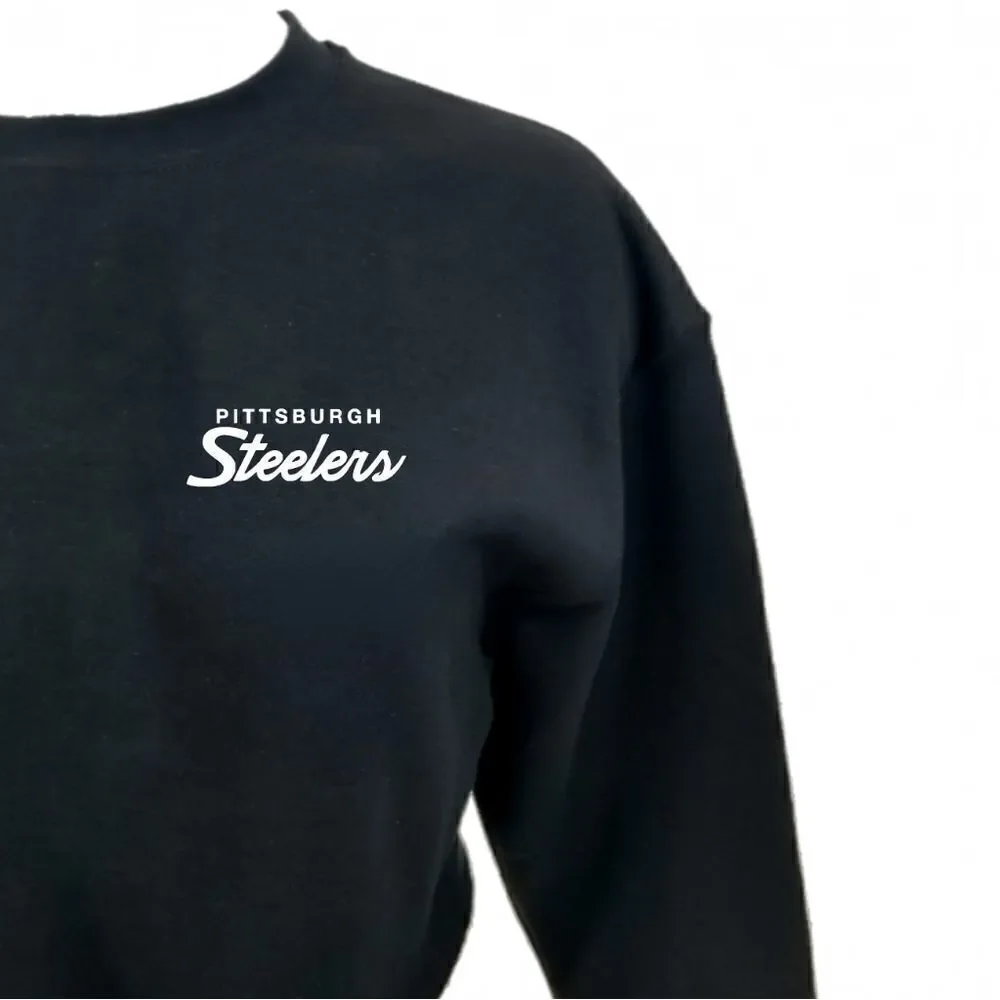 PITTSBURGH STEELERS Double Script Retro Crop Top Pullover Crewneck Sweatshirt - Picture 4 of 6